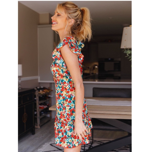 Backless Floral Print Mini Dress Deep V Neck - Picture 4 of 16